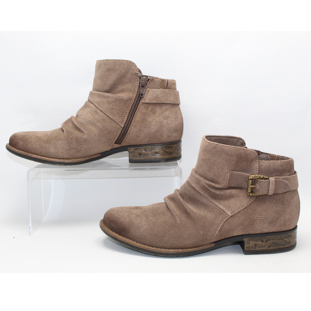 Earth Origins Avani Billings Taupe Suede Slouchy Ankle Boots 8M Buckle Zipper